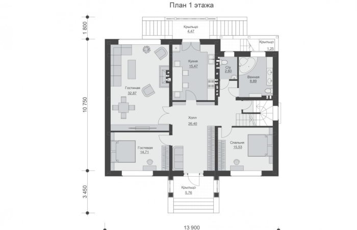 Проект 233  - дом из кирпича 13.9 x 11.2 м - Дома из блоков 3