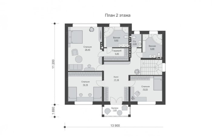 Проект 233  - дом из кирпича 13.9 x 11.2 м - Дома из блоков 4