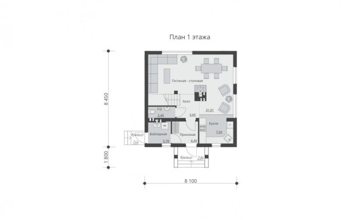 Проект 239 - дом из теплоблока  8.45 x 8.1 м - Дома из блоков 3