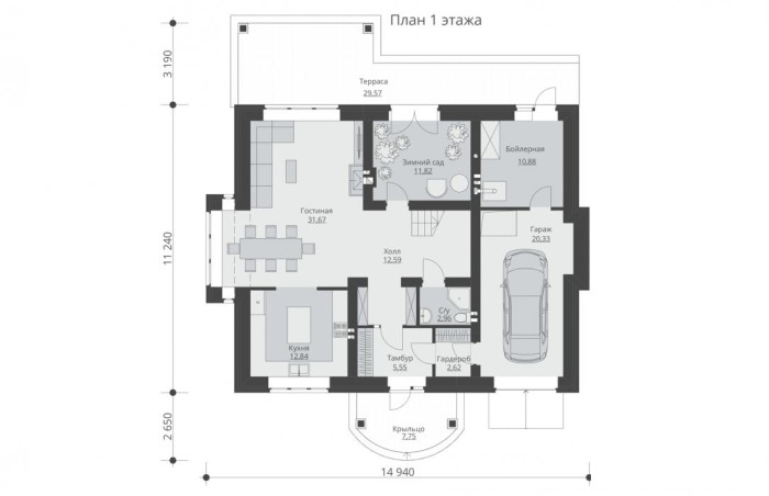 Проект 242 - дом из кирпича 17.08 x 17.08 м - Дома из блоков 4