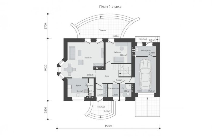 Проект 245 - дом из кирпича 15.52 x 9.42 м - Дома из блоков 4