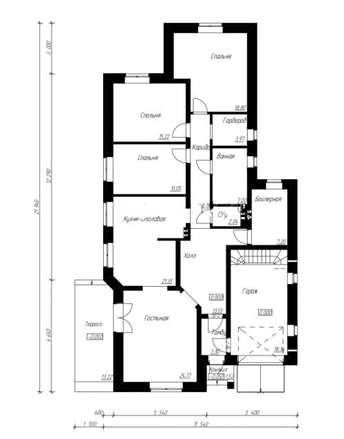 Проект 250 - дом из кирпича 21.94 x 11.54 м - Дома из блоков 3