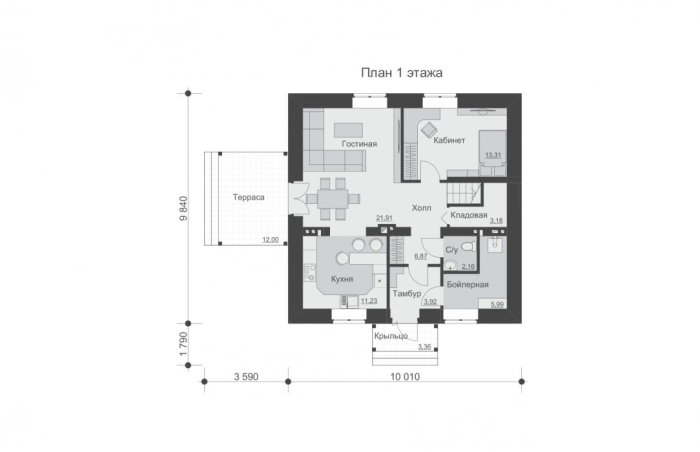 Проект 251 - дом из кирпича 10.01 x 9.84 м - Дома из блоков 4