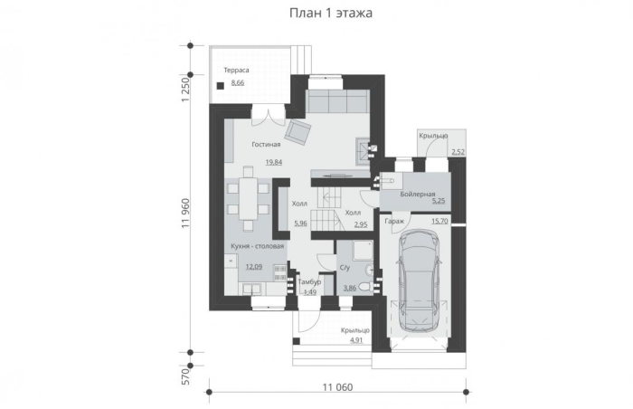 Проект 230  - дом из кирпича 11.96 x 11.06 м - Дома из блоков
