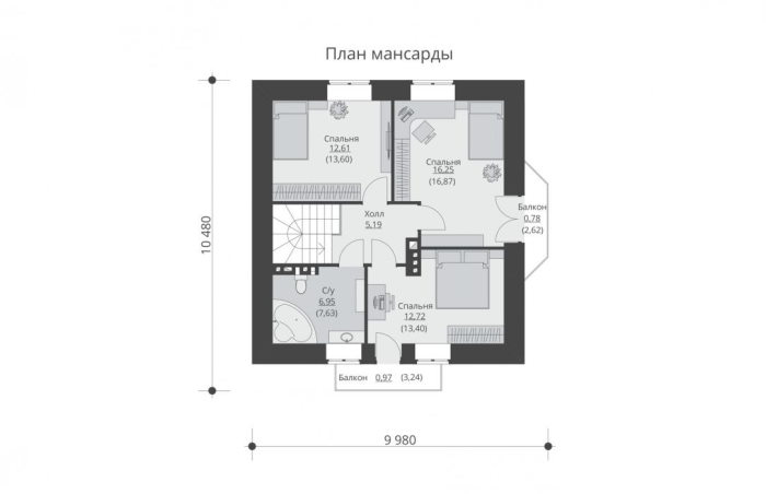 Проект 229  - дом из кирпича 10.78 x 9.98 м - Дома из блоков - 3 миниатюра