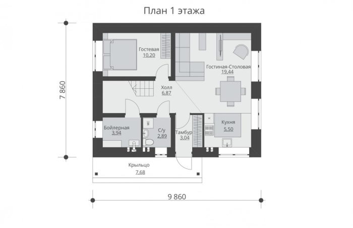 Проект 231  - дом из кирпича 9.86 x 7.86 - Дома из блоков - 3 миниатюра
