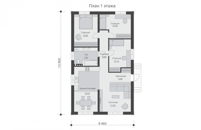 Проект 234  - дом из кирпича 13.96 x 8.46 м - Дома из блоков - 3 миниатюра