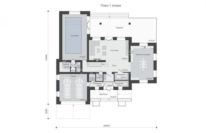 Проект 236  - дом из кирпича 20.94 x 19.44 - Дома из блоков 3