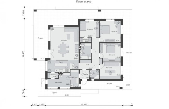 Проект 240 - дом из теплоблока 15.89 x 14.48 м - Дома из блоков 3