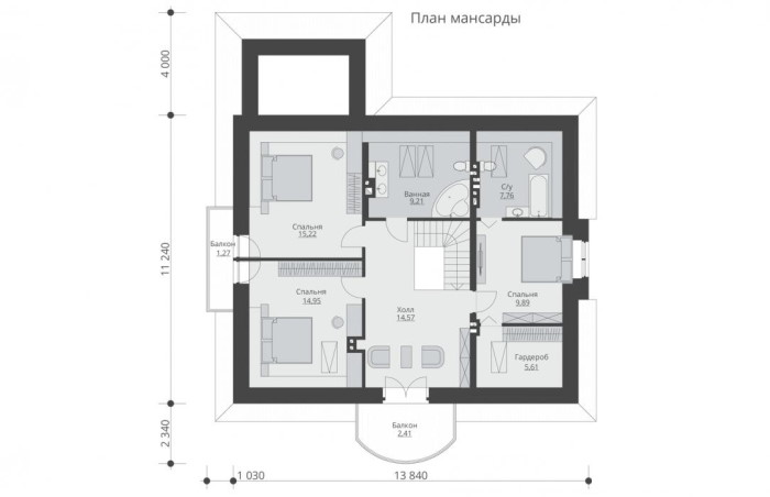 Проект 242 - дом из кирпича 17.08 x 17.08 м - Дома из блоков - 3 миниатюра