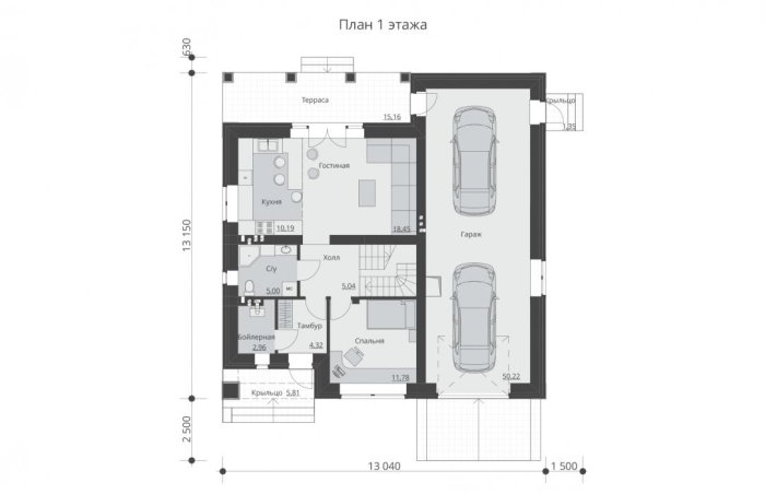 Проект 243 - дом из кирпича 13.04 x 13.15 м - Дома из блоков 4