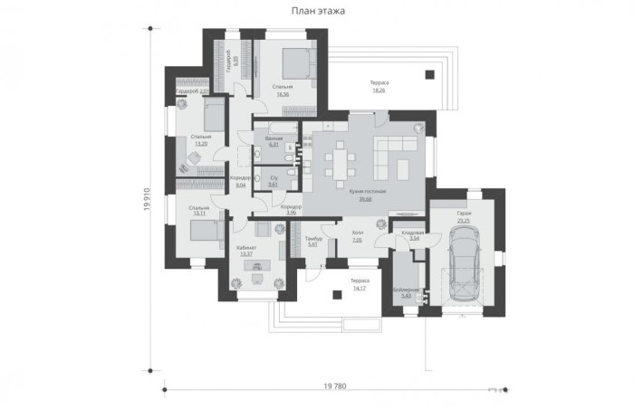 Проект 244 - дом из кирпича 19.91 x 19.78 м - Дома из блоков 3