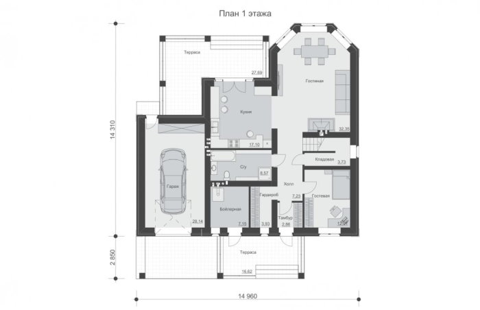 Проект 246 - дом из кирпича 14.96 x 14.31 м - Дома из блоков 4