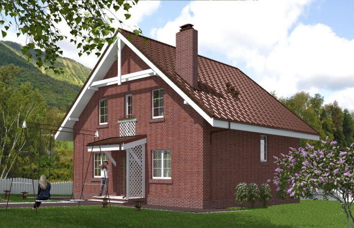 Проект 248 - дом из кирпича 9.93 x 9.78 м - Дома из блоков - 1 миниатюра