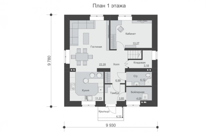 Проект 248 - дом из кирпича 9.93 x 9.78 м - Дома из блоков - 3 миниатюра