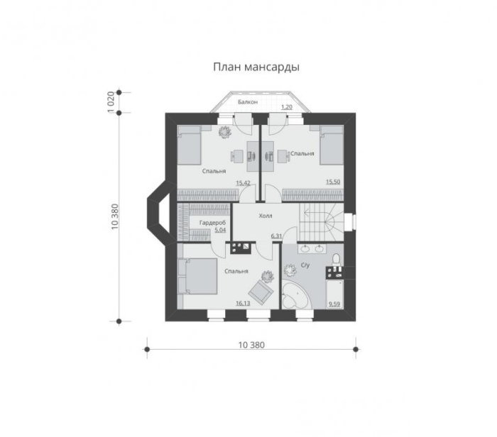 Проект 249 - дом из кирпича 10.38 x 10.38 м - Дома из блоков - 3 миниатюра