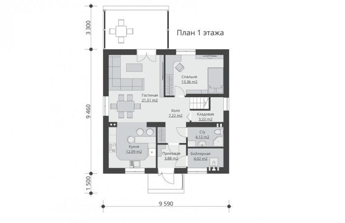 Проект 252 - дом из кирпича 9 x 9.46 м - Дома из блоков 4