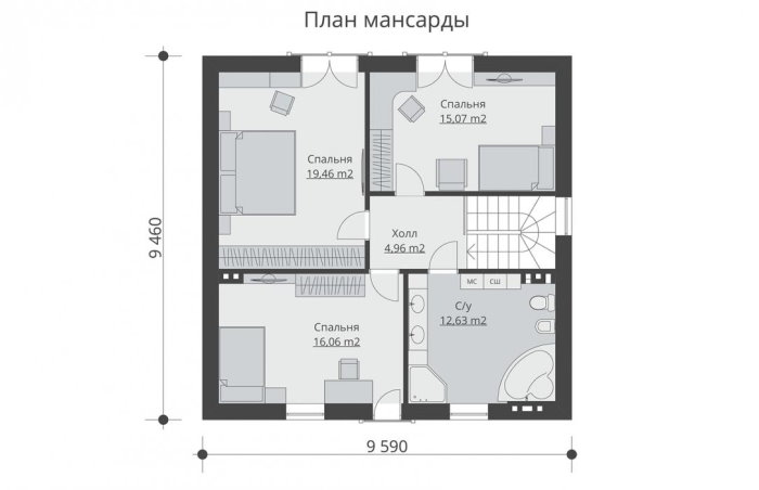 Проект 252 - дом из кирпича 9 x 9.46 м - Дома из блоков - 3 миниатюра