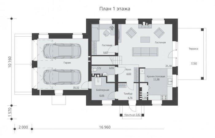 Проект 253 - дом из кирпича 16.96 x 10.16 м - Дома из блоков 4