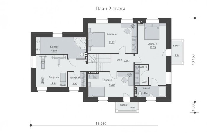 Проект 253 - дом из кирпича 16.96 x 10.16 м - Дома из блоков - 3 миниатюра