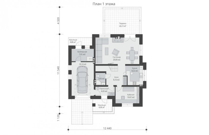 Проект 255 - дом из кирпича 12.44 x 11.54 м - Дома из блоков 4