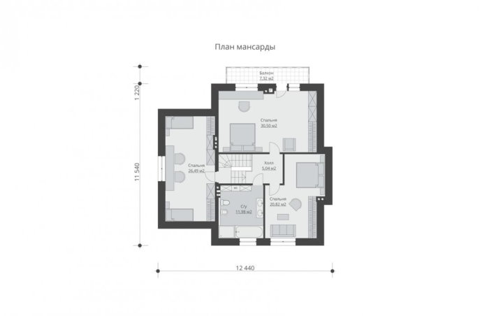 Проект 255 - дом из кирпича 12.44 x 11.54 м - Дома из блоков - 3 миниатюра