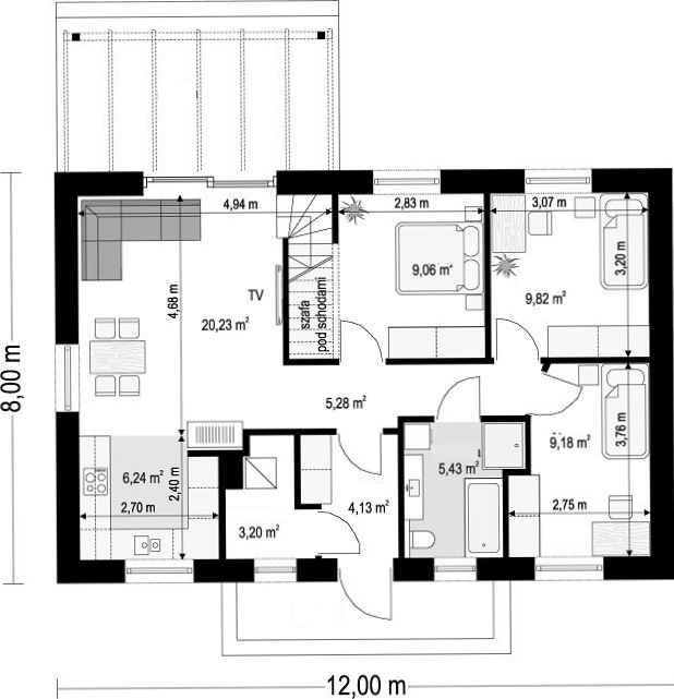 Проект 283 - дом из газобетона 12 x 8 м - Дома из блоков 3