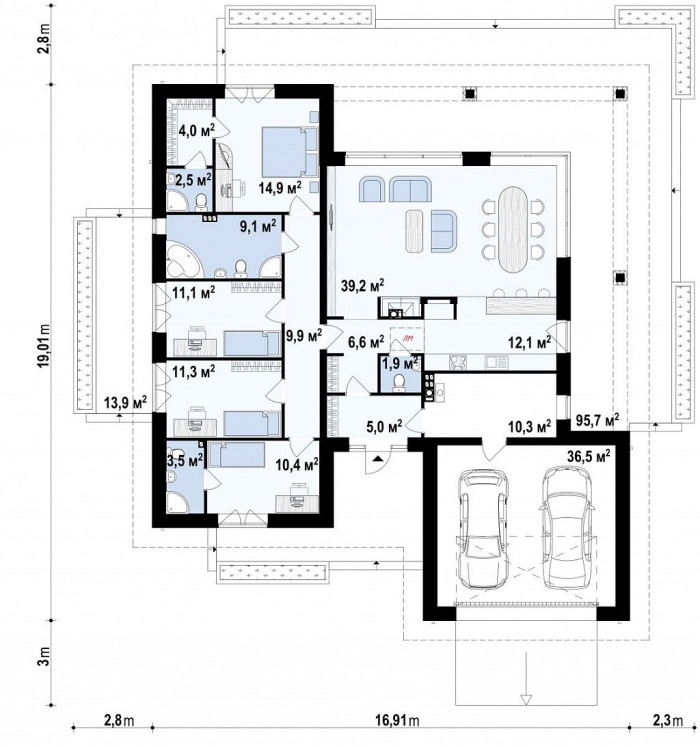 Проект 300 - дом из керамоблока 18 x 16 м - Дома из блоков 3