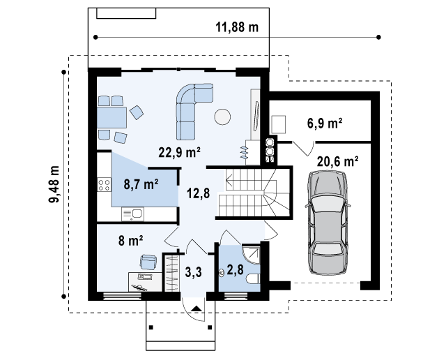 Проект 4-Д - дом из блоков 11,9х9,5 - Дома из блоков - 3 миниатюра
